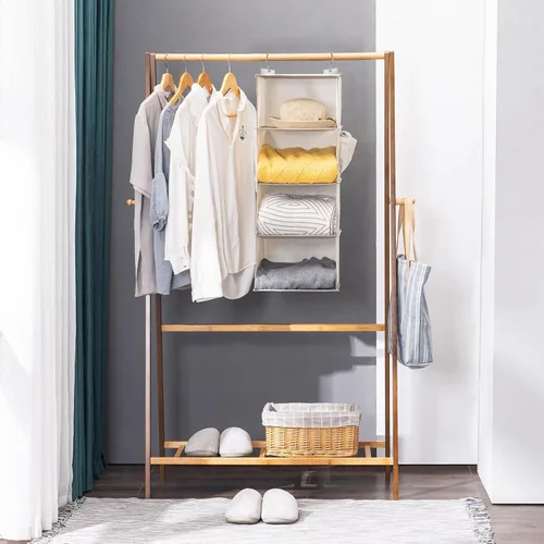 Miniatura 4 de YOUDENOVA Organizador colgante de armario, 4 estantes de almacenamiento colgantes para armario, color beige