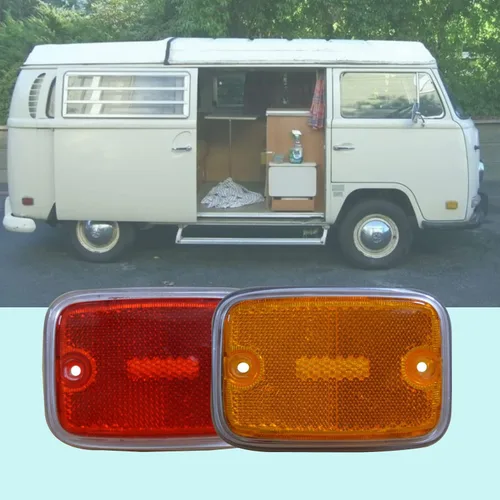 Miniatura 6 de Paquete de 4 lentes laterales compatibles con los modelos Volkswagen Type-2 Bus 1975-1979 Hippie Bus Minibus Van y autos clásicos (cuerpo plateado)