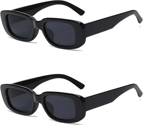 Tskestvy Paquete de 2 lentes de sol rectangulares cuadrados para mujeres y hombres, Y2K retro a la moda, vintage, de los años 90, bonita estética