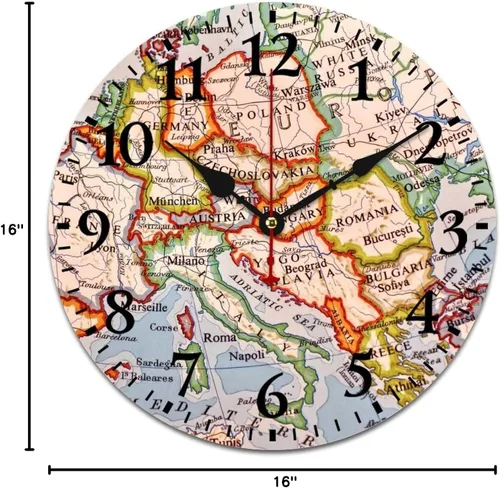 Miniatura 36 de Reloj de pared de madera con mapa del mundo antiguo, estilo nostálgico, Atlas histórico, diseño vintage, impresión de madera, reloj de pared