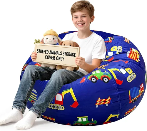 Miniatura 51 de Lukeight - Puf de almacenamiento de animales de peluche para niños, funda para puf de dinosaurio con cremallera para organizar la habitación