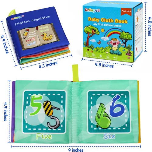 Miniatura 2 de Dr.Rapeti Libros de Tela Suave para Bebés Libros de Baño Paquete de 6 para Bebé Infante Niño Pequeño Niños Arrugados Chirriantes Lavables Colorido 1