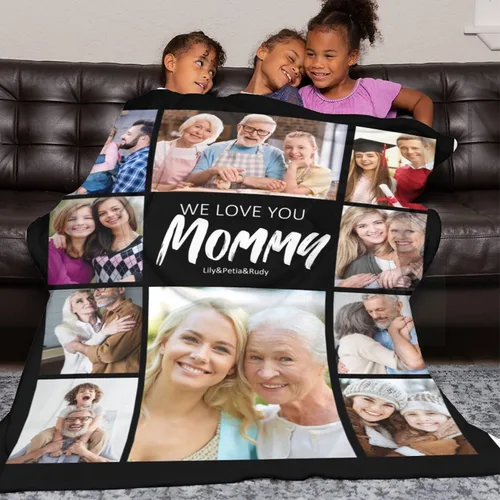 Miniatura 4 de Manta de forro polar con texto fotográfico, manta personalizada para mamá y papá, regalo perfecto para el Día de la Madre, cumpleaños para ella