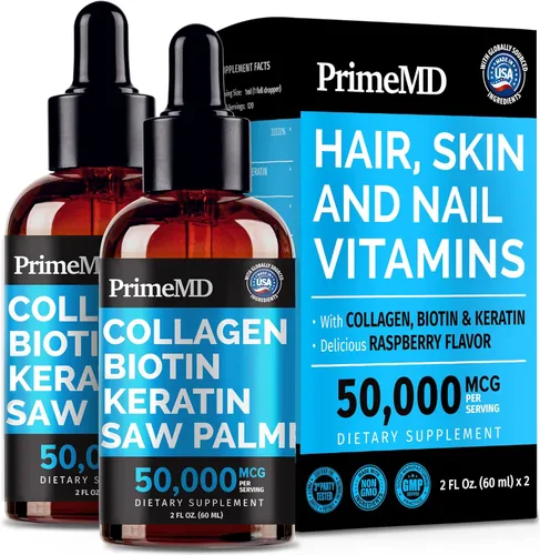 Miniatura 6 de 4 en 1 Biotina Líquida Colágeno Queratina Palmetto 25000 mcg Gotas Cabello Piel y Uñas Vitaminas con Biotina y Suplemento de Colágeno 2.0 fl oz
