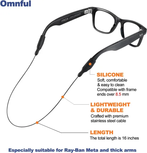 Miniatura 3 de Correa para gafas para RayBan Meta Smart Glasses, patillas anchas - correa para gafas para hombres, mujeres y niños, sujetadores de gafas alrededor