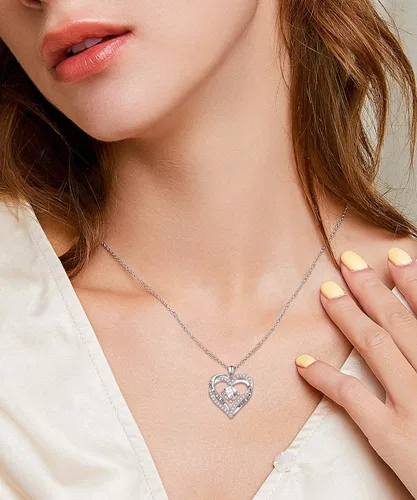 Miniatura 18 de Cadena de plata esterlina y dije de corazón y animal tierno con palabras grabadas, cadena de 18 pulgadas, para mujeres y niñas
