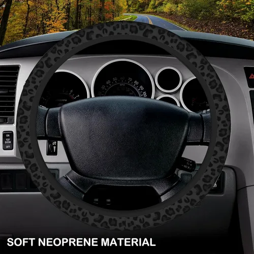 Miniatura 3 de KARREAL Funda de volante con estampado de leopardo negro y 2 piezas de posavasos para automóvil, material de goma de neopreno, accesorios