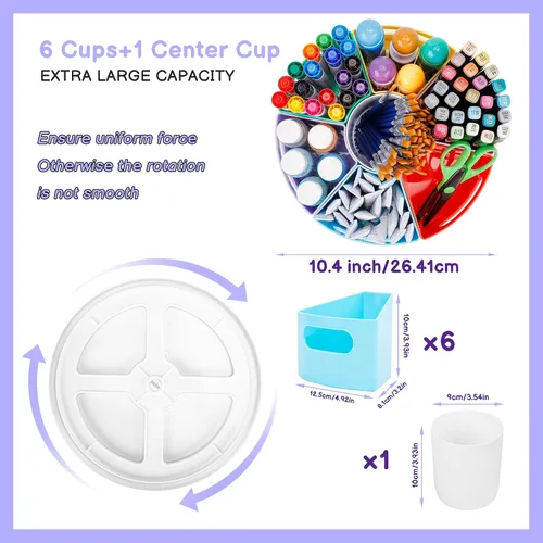 Miniatura 4 de CraftGenes Organizador de Suministros de Arte, Portálápices Extra Grande de 360° con 7 Compartimentos Removibles para Niños, Organizador
