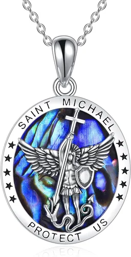 Miniatura 11 de YFN Collar de plata de ley San Miguel/San Cristóbal/Jesús/Virgen María para hombres y mujeres católico/protector/talismán collar con medalla