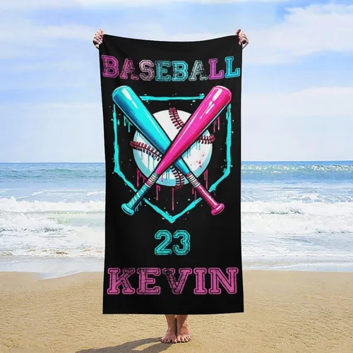 Miniatura 31 de Toalla de playa de béisbol personalizada para niños y niños, toalla de playa deportiva personalizada con nombre, número de equipo, regalos