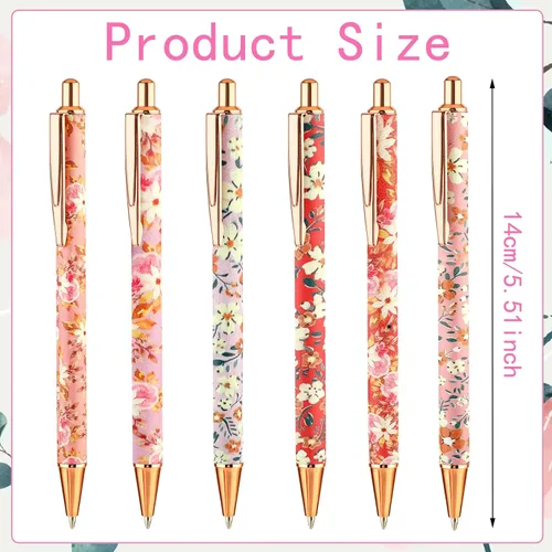 Miniatura 2 de TIESOME 6 piezas de bolígrafos de bola de arte floral, bolígrafo retráctil de 1.0 mm de moda, bolígrafo negro personalizado, adecuado para mujeres