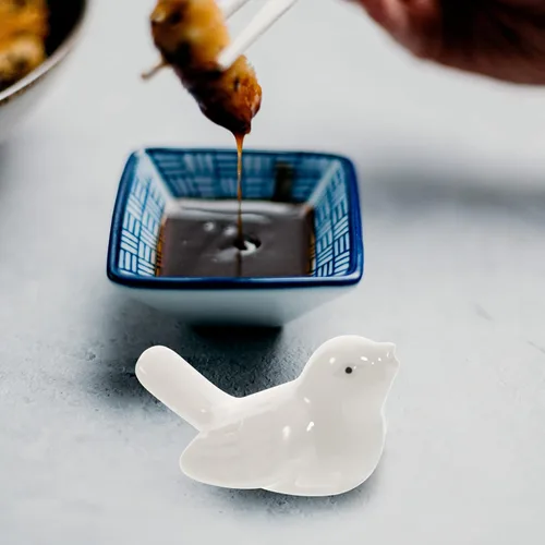 Miniatura 9 de Zerodeko Decoración de mesa de comedor de cerámica para palillos de pájaro, 6 piezas, lindo palillo en forma de pájaro, almohada soporte
