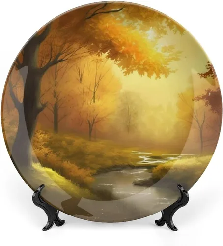 Platos decorativos de otoño, otoño en el campo, placa de exhibición de pintura para el hogar, pared, oficina, cocina, decoración de mesa, platos de