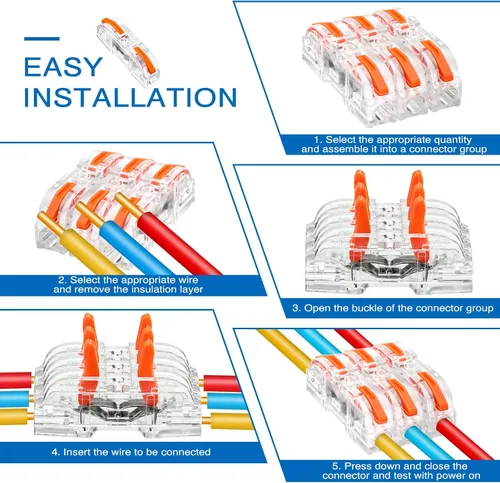 Miniatura 5 de Zhengmy Juego de 100 conectores de cable de palanca, conectores de cable de empalme compacto, bloques de terminales surtido para 28-12 AWG, cable