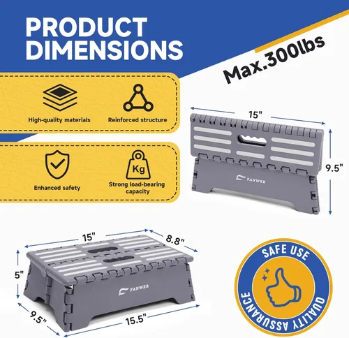 Miniatura 4 de Fanwer Taburete plegable portátil de 5 pulgadas, seguro y estable, taburete plegable para automóvil, baño, dormitorio, taburetes para ancianos