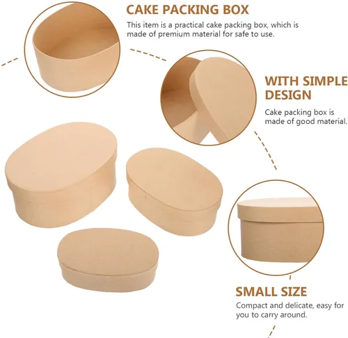 Miniatura 5 de Hemoton 3 cajas de regalo de papel kraft con tapas, forma ovalada, cajas de recuerdos de fiesta, golosinas, postres para fiestas, bodas, cumpleaños