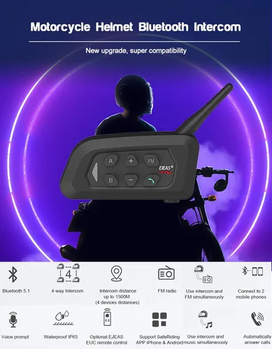 Miniatura 9 de V4 Plus Motorcycle Bluetooth Helmet Intercom Headset, 4 Rides Group Communication System for Motorcycling Soccer Referees Skiing ATV/Off Road