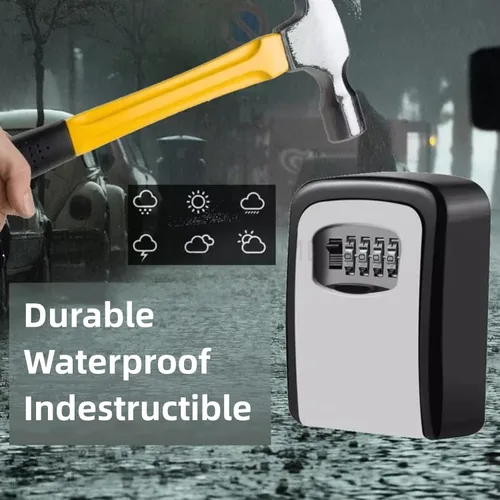 Miniatura 2 de Caja de bloqueo de llaves con combinación de 4 dígitos configurables para montar en la pared, hecha de acero resistente a la intemperie