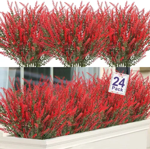 Miniatura 9 de Ouddy Decor 24 Manojos de Flores Artificiales de Lavanda Falsas Plantas de Plástico para Hogar Boda Cocina Jardín Patio Caja de Ventana Mesa