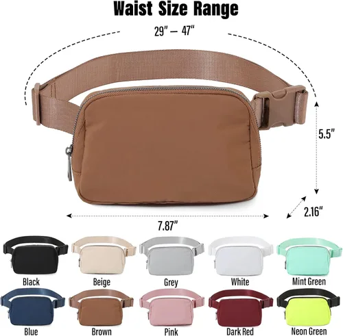 Miniatura 6 de Riñonera cruzada para mujeres y hombres, bolsas para cinturón en todas partes con correa ajustable, mini cangureras unisex a la moda, Marrón, A