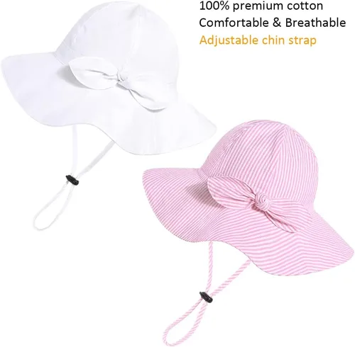 Miniatura 14 de Sombrero de sol para bebé niña con UPF 50+ sombrero de playa ajustable para exteriores con ala ancha