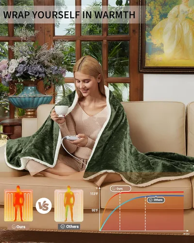 Miniatura 2 de GarveeHome Manta eléctrica de franela, manta térmica de terciopelo, mantas eléctricas de calentamiento suaves de lujo, 4 niveles de calor y 4 horas