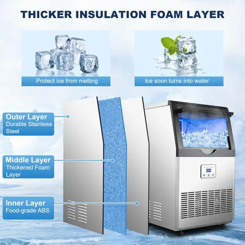 Miniatura 4 de Máquina comercial de hielo de 90 libras/24 horas, máquina de hielo de acero inoxidable bajo encimera o independiente con almacenamiento de 25