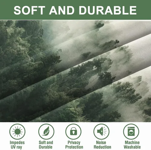 Miniatura 61 de AWERT Cortinas opacas para dormitorio, árbol negro con niebla, naturaleza, amanecer, bosque, 2 paneles para sala de estar, bloqueo de calor, 21 x 45