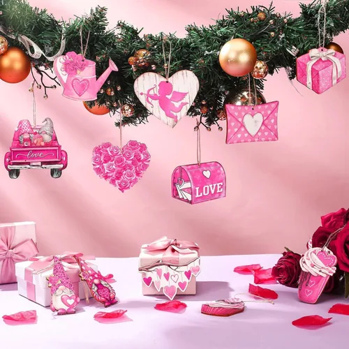 Miniatura 2 de 24 adornos colgantes rosados de San Valentín – Sobre de corazón para tartas de autos, regalos de rociadores enanos para decoración del día de San