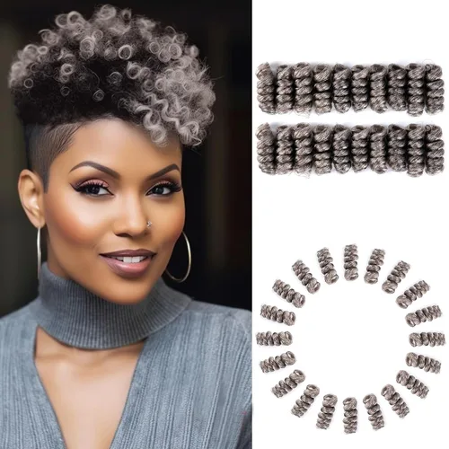 Miniatura 16 de BECUS Extensiones de cabello corto y rizado con trenzas de ganchillo para mujeres negras, paquete de 3 extensiones de cabello rizado de 10 pulgadas