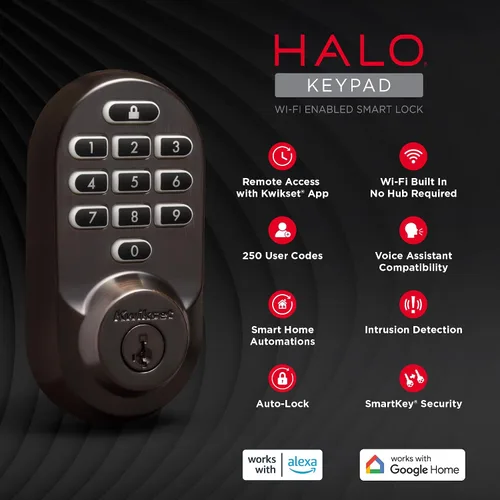 Miniatura 10 de Kwikset Halo - Cerradura inteligente Wi-Fi, cerradura de puerta sin llave con cerrojo, desbloqueo automático por geocerca, certificación grado AAA