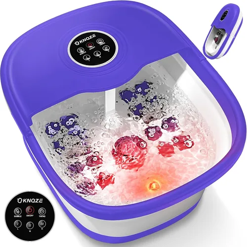 Miniatura 11 de KNQZE Spa de pies plegable con calor, control remoto, control de temperatura, burbujas, piedra pómez, luz roja, temporizador, 16 rodillos de masaje