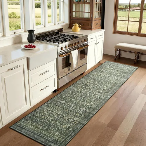 Miniatura 3 de Lofus Alfombra de pasillo de 2 x 10 pies para pasillos, alfombra verde lavable con parte trasera de goma antideslizante, alfombra suave de pelo bajo