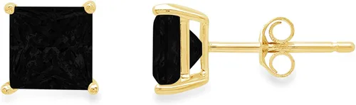 Clara Pucci Par de aretes tipo dormilona de talla princesa brillante VVS1 con piedras preciosas de ónix negro natural de 1.0 quilates sólido de oro