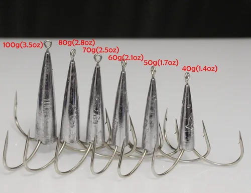 Miniatura 5 de Paquete de 2 anzuelos agudos con peso para enganchar, ganchos de pesca grandes con peso de 1.7 onzas, 2.1 onzas, 2.5 onzas