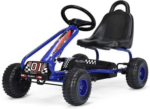 Costzon Go Kart para niños, carrito de 4 ruedas alimentado por pedal con asiento ajustable, freno de mano y ruedas antideslizantes, auto de pedal