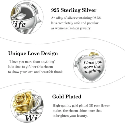 Miniatura 5 de JIAYIQI Pulsera Pandora para mamá, abuela, hija, esposa, amiga y hermana, con dije de oro de rosa 3D, dije de amor, día de San Valentín, cumpleaños