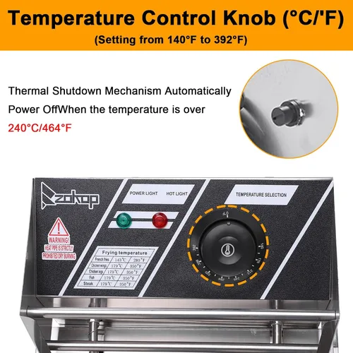 Miniatura 4 de Winado Freidora eléctrica de capacidad de 10 cuartos de galón con cestas y tapas, freidora de control de temperatura de acero inoxidable de 10 L