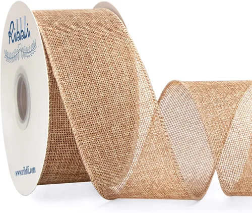 Miniatura 20 de Ribbli Cinta de arpillera natural con alambre, 1 pulgada x 20 yardas continuas, cinta de borde con alambre para coronas, lazos grandes, decoración