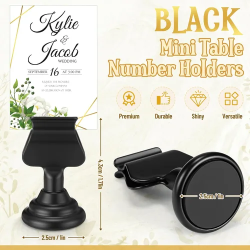 Miniatura 2 de Kathfly 12 soportes para números de mesa de boda de 1.7 pulgadas, de metal, color negro, mini tarjetero, soporte para letreros de mesa con clip