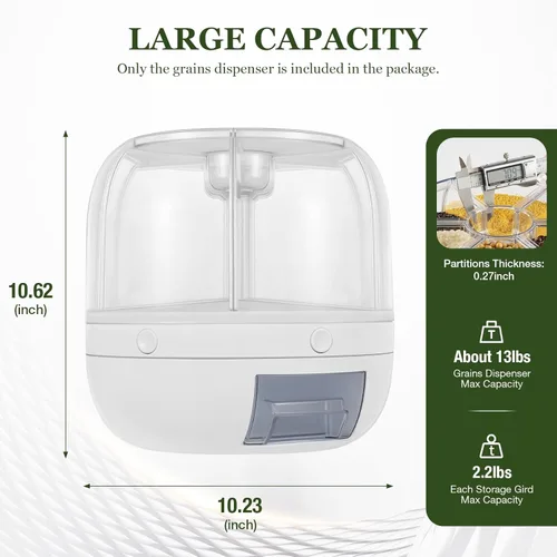 Miniatura 2 de Dispensador de arroz, contenedor de arroz giratorio de 360° con tapa y taza medidora, organizador de almacenamiento de granos para encimera