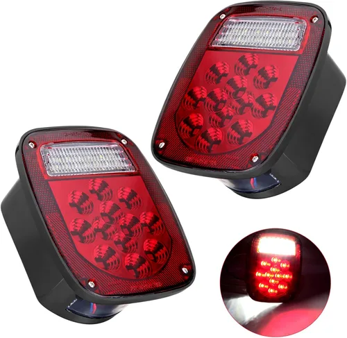 Luces traseras para RV, kit de 39 luces LED para Jeep CJ YJ JK, camión, remolque, barco, 12V rojo/blanco, kit de freno y giro LED (paquete de 2)