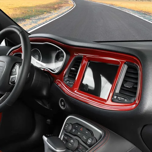 Miniatura 7 de RT-TCZ para Challenger Cubierta de panel de tablero de consola central roja para Dodge Challenger 2015-2023, accesorios interiores rojos, 4 piezas