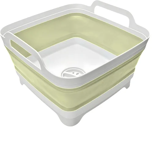 Miniatura 13 de Lavabo Plegable de 9L, Tina de Platos Plegable con Tapón de Drenaje, Lavabo de Platos Plegable Portátil, Fregadero de Campamento para Lavar Platos