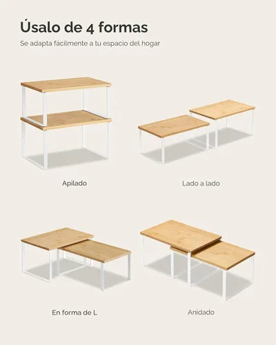 Miniatura 7 de SONGMICS Estante organizador de gabinete, juego de 4 estantes de encimera de cocina, almacenamiento de cocina, estante de especias, apilable, Blanco