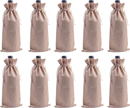 Miniatura 13 de 10 bolsas de vino de arpillera azul marino, 5.9 inx13.8 in/6.0"x14.0'' con cordón y forro para botellas de vino, bolsas de arpillera para botellas