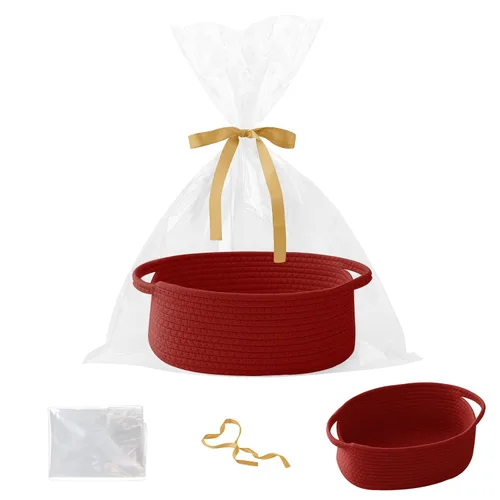 Miniatura 14 de Paquete de 2 canastas pequeñas de cuerda tejida, cesta de regalo vacía con bolsa y cintas, bonita caja organizadora con asa para cumpleaños/baby