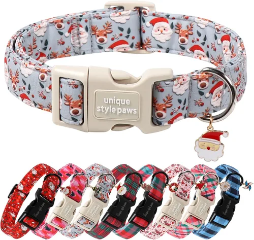 Miniatura 20 de Collar de perro de Navidad de Unique Style Paws con hebilla de plástico y colgante, a cuadros rojo y negro, collares de algodón para cachorros