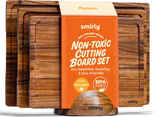 Miniatura 10 de SMIRLY Tabla de cortar de madera para cocina, tablas de cortar de madera de abedul para preparación de comidas, servir, embutidos, utensilios
