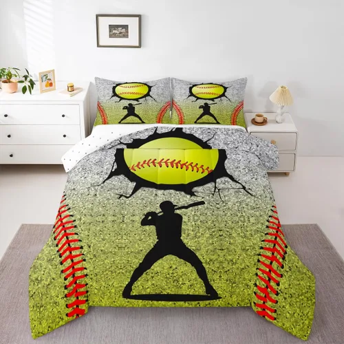 Miniatura 27 de Erosebridal Juego de edredón de béisbol tamaño individual, juegos de ropa de cama deportiva para niños, edredones y juegos de ropa de cama de nido